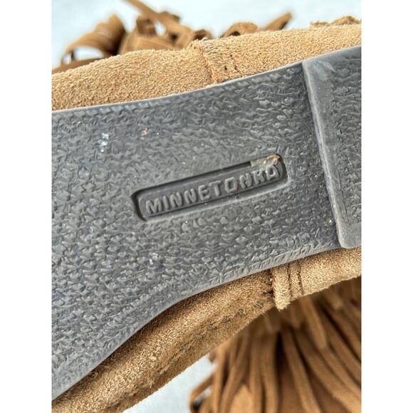 Minnetonka Moccasins 3 Layer Fringe Boot Brown Suede 1632 Calf High Boots Size 8 - Picture 8 of 8